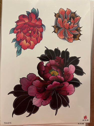 Red & Maroon Flower Tattoo 8x5