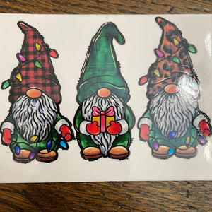 2 Christmas Gnomes Clear Cast Decals/Stickers