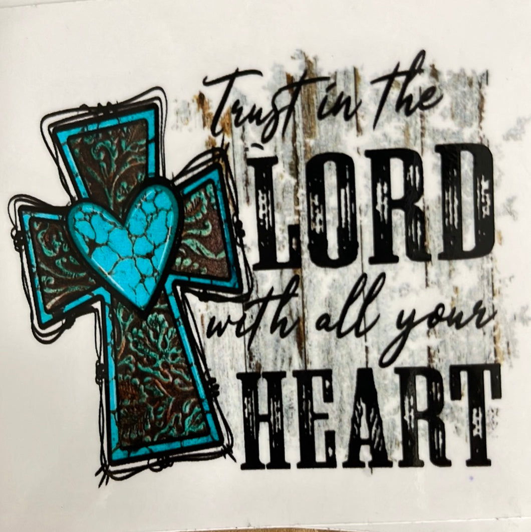 2 Trust in the Lord with Cross & Heart Clear Cast Decals / Stickers