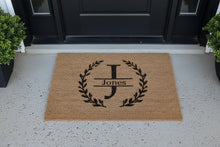 Load image into Gallery viewer, "Custom monogrammed doormat on modern concrete porch McKinney TX."