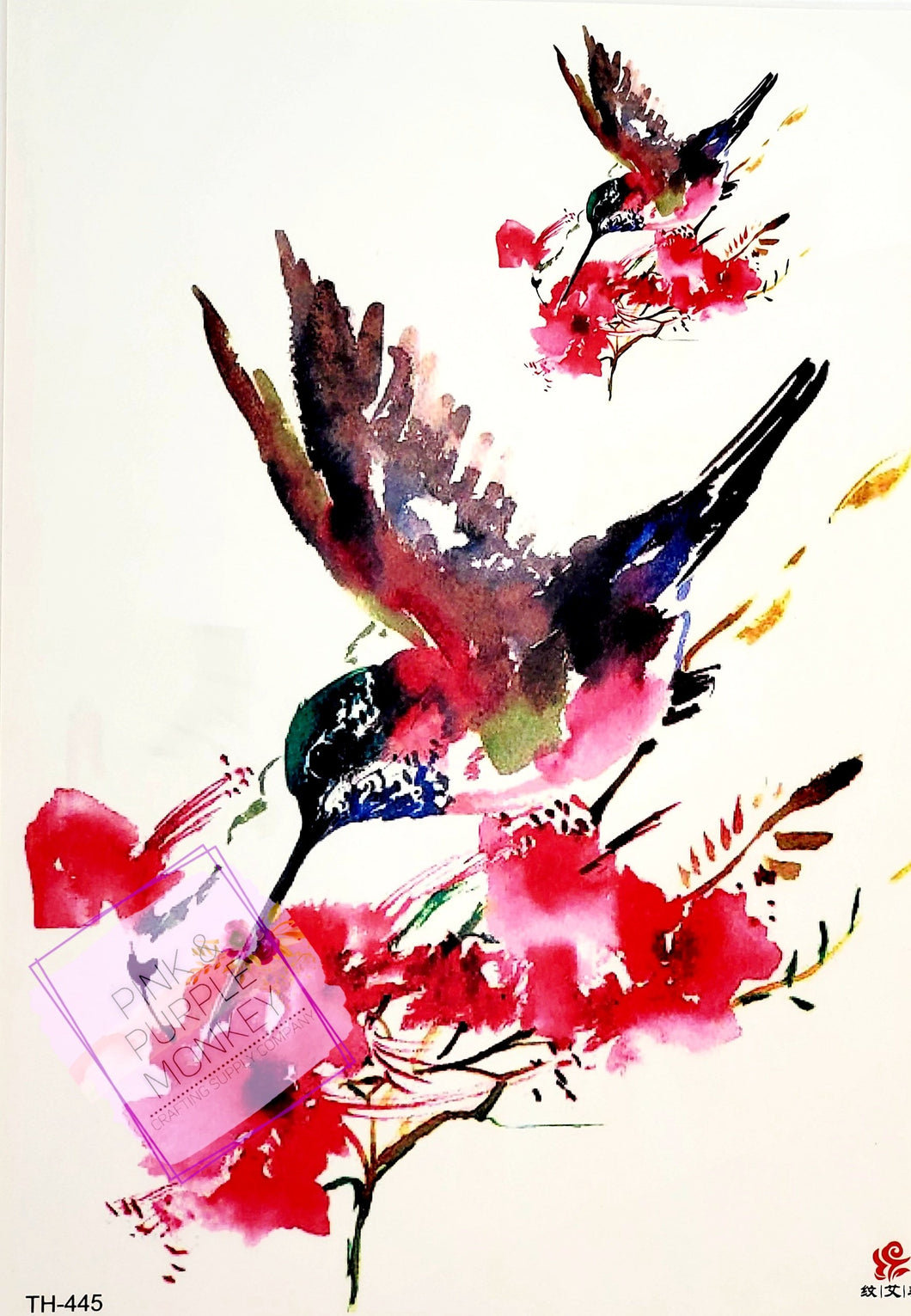 Dark Watercolor Hummingbird Tattoo - 8 x 5