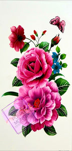 Pink Peony Floral Tattoo - 7 x 3"