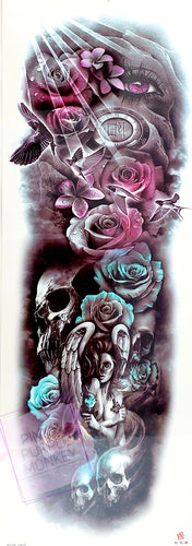 Teal and Purple Angel, Skull and Eye Tattoo - 18 x 6