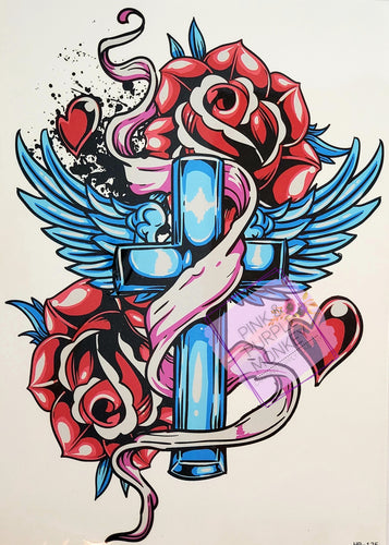 Cross / Angel Wings / Rose Tattoo - 8x5