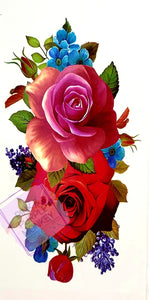 Colorful Rose Floral Tattoo - 7 x 3"
