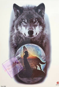 Wolf and Ocean Scene Tattoo - 8 x 5"