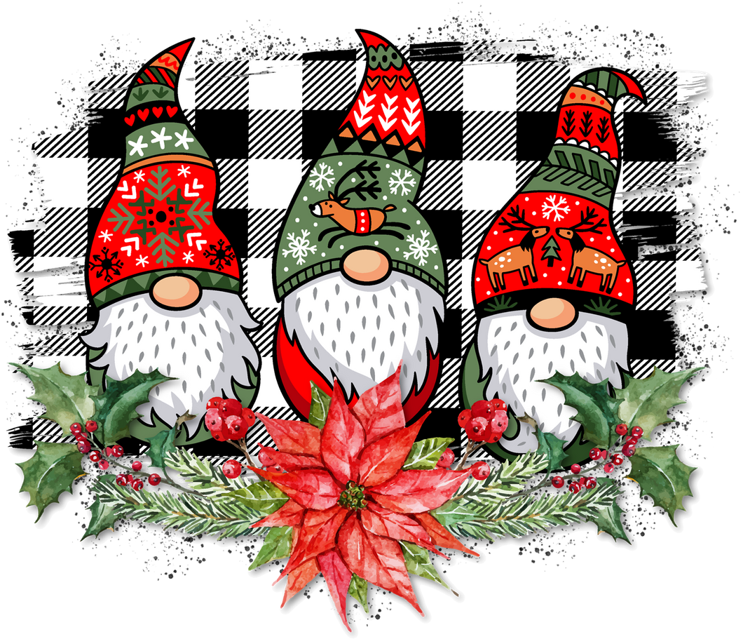 2 Gnomes with Poinsettia Clear Cast Decals/Stickers