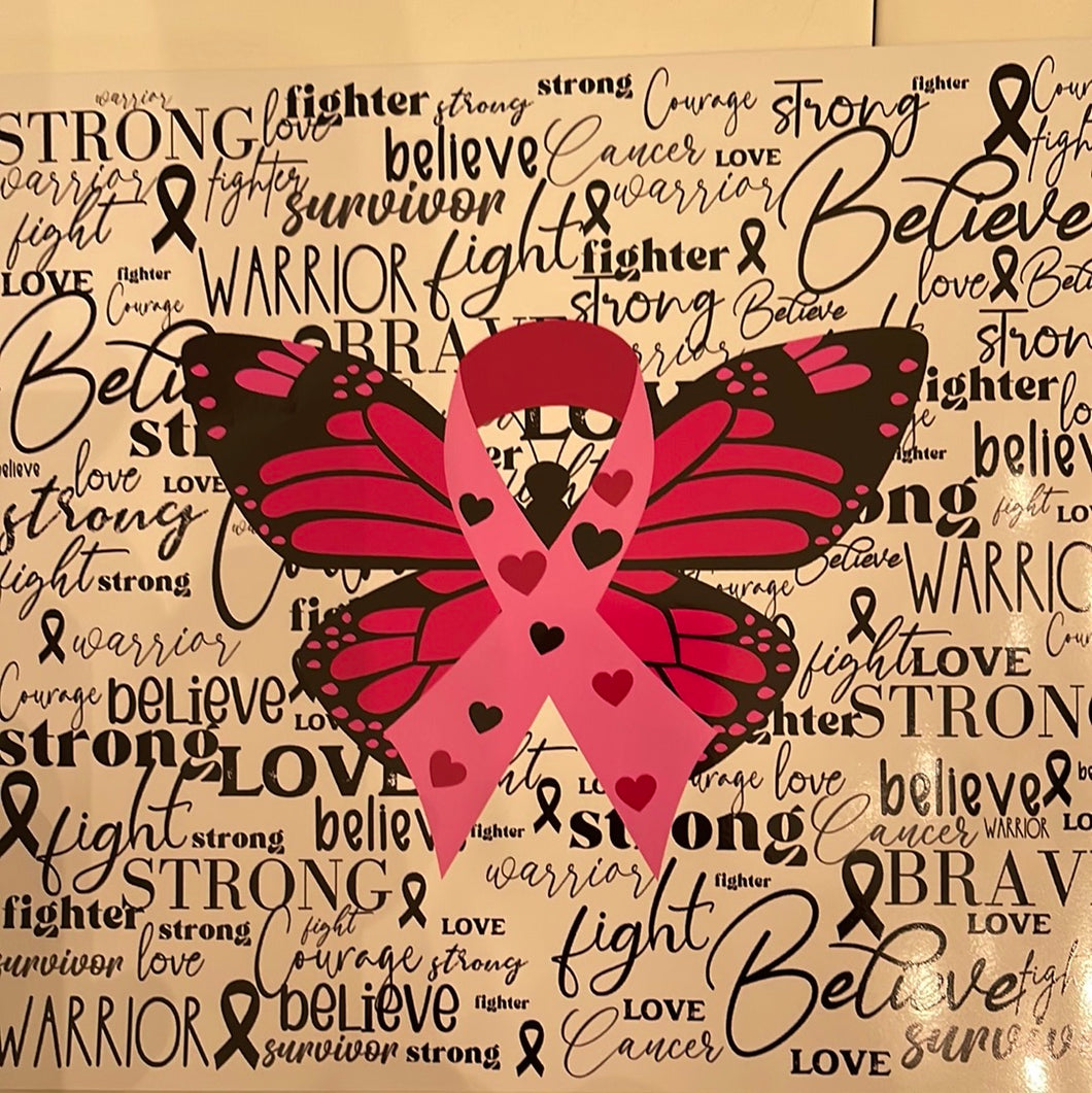 Breast Cancer Words and Butterfly 20 oz skinny tumbler vinyl wrap