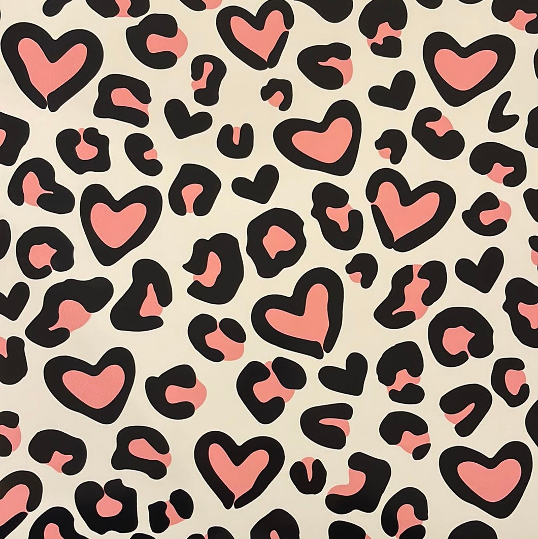 Valentines Leopard with Pink Hearts 12x12 Vinyl Sheet