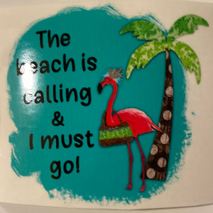 The Beach is Calling with Flamingo & Palm Clear Cast Sticker