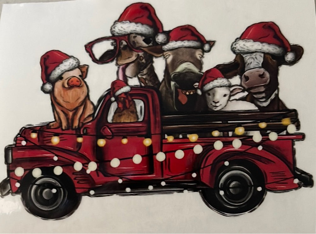 Christmas Truck with Farm Animals Clear Cast Sticker