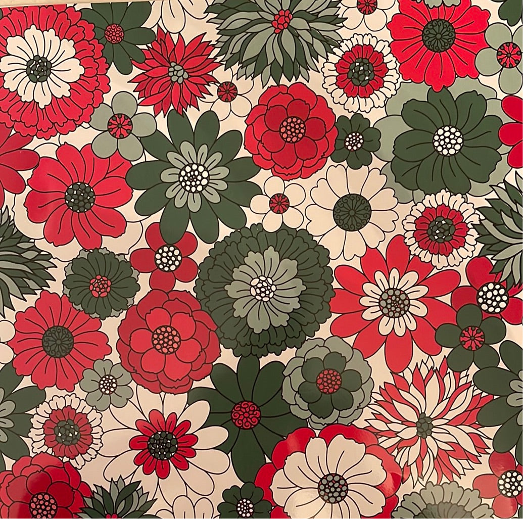 Red, Geeen & White Retro Christmas Floral 12 x 12 Sheet of Vinyl