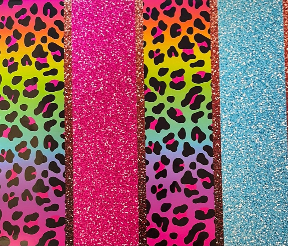 Rainbow Leopard with Glitter 20 oz Skinny Vinyl Wrap