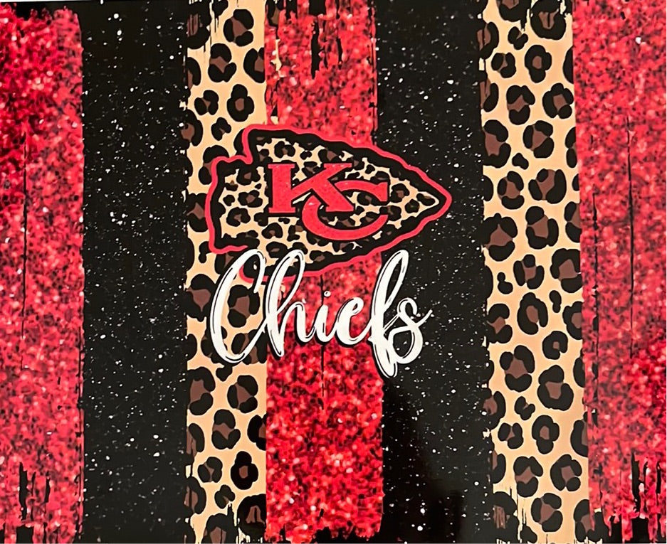 Kansas City Chiefs Glitter & Leopard 20 oz skinny tumbler vinyl wrap