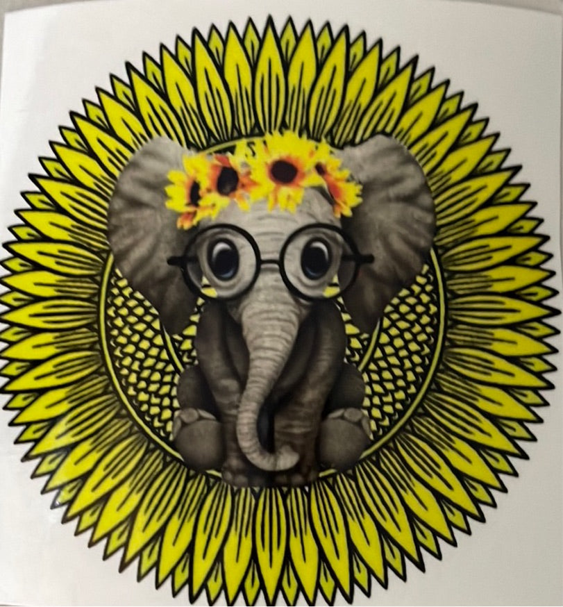 Elephant with Sunflower Clear Cast Sticker