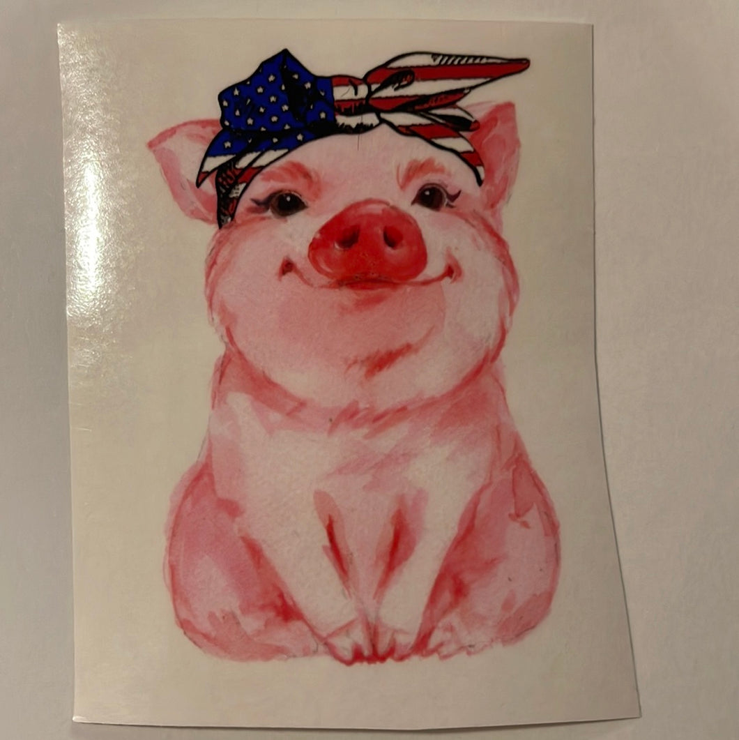 Pig with USA Bandana Clear Cast Sticker
