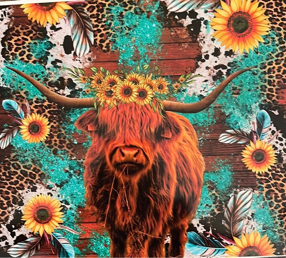 Highland Cow with Hay in Mouth 20 oz skinny tumbler vinyl wrap