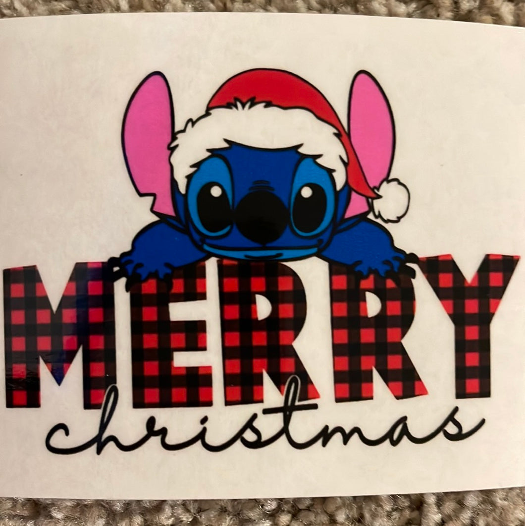 Stitch with Plaid Merry Christmas Clear Cast Sticker