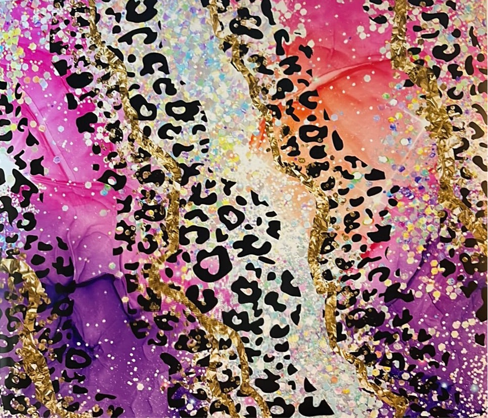 Leopard Pink & Purple Agate 20 oz Skinny Vinyl Wrap