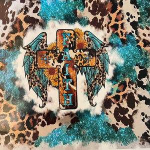 Faith Cross with Wings & Leopard 20 oz skinny vinyl wrap