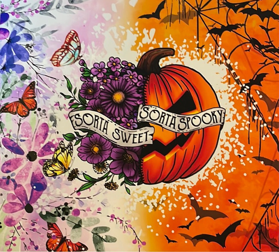Sorta Sweet Sorta Spooky with Flowers & Bats 20 oz Skinny Vinyl Wrap