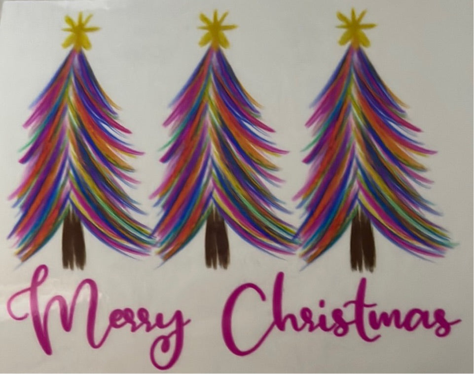 Merry Christmas Pink Trees Clear Cast Sticker