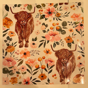 Highland Cow with Floral 12 x 12 Vinyl Sheet