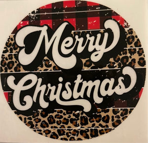 Merry Christmas Leopard & Plaid Circle Retro Clear Cast sticker