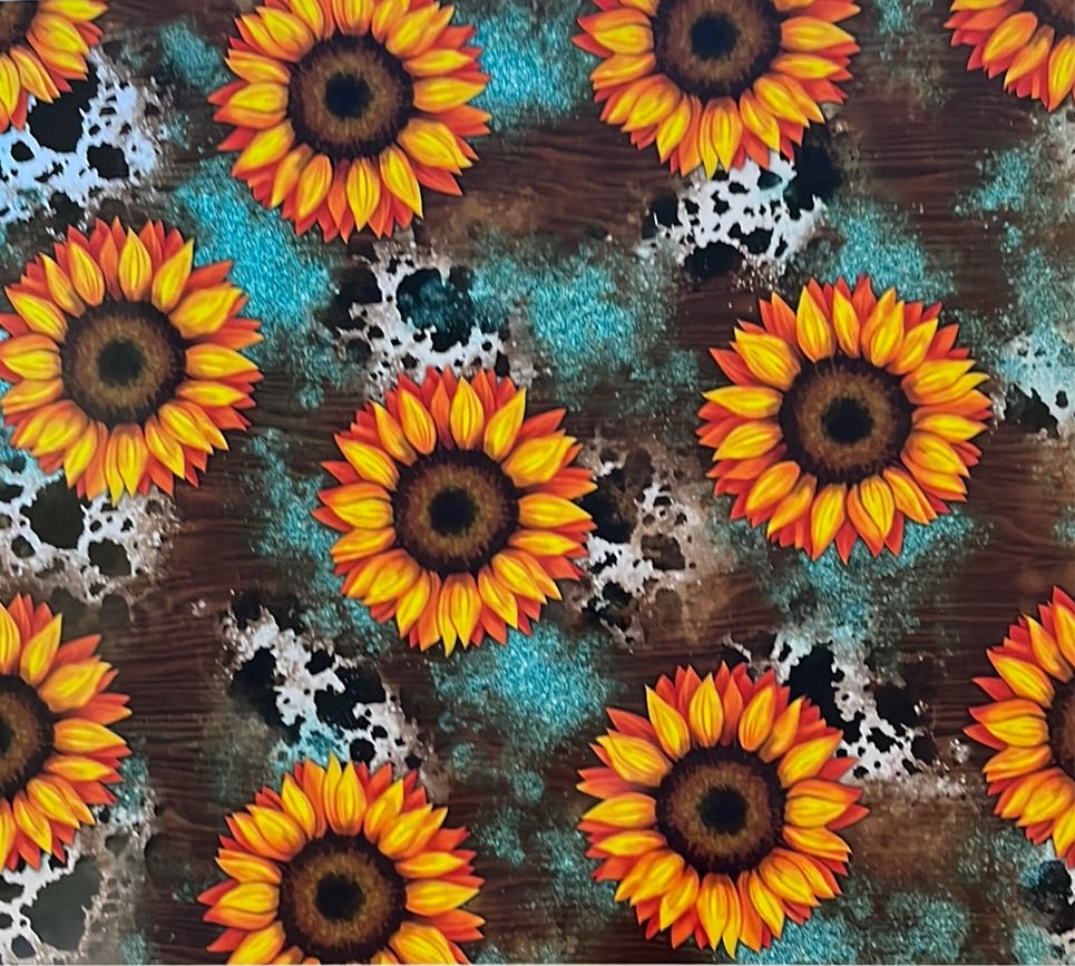 Sunflowers with Teal, Wood and Cow Print 20 oz Skinny Vinyl Wrap