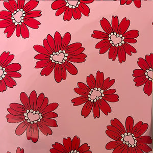 Valentines red flowers with pink hearts 12 x 12 vinyl sheet