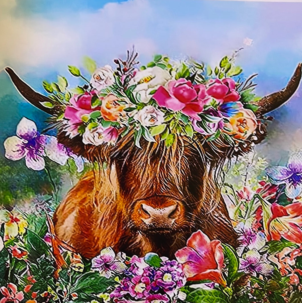 Highland Cow in Field of Flowers 20 oz Skinny Vinyl Wrap