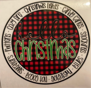 Hello Christmas with Plaid Background Clear Cast sticker