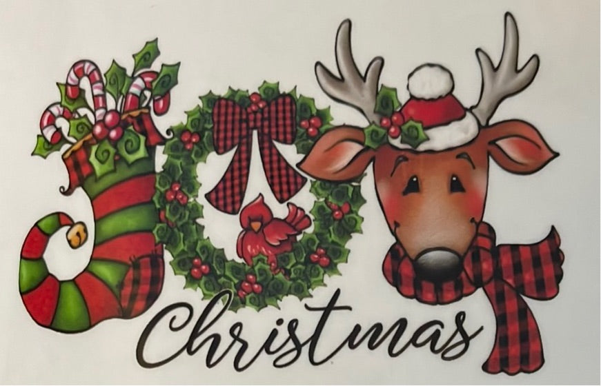 Joy Christmas with Reindeer Clear Cast Sticker