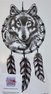 Wolf & Cub Dream Catcher Tattoo - 8 x 5"