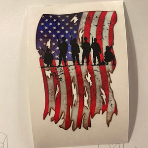 Torn Flag with Soldiers Clear Cast Sticker