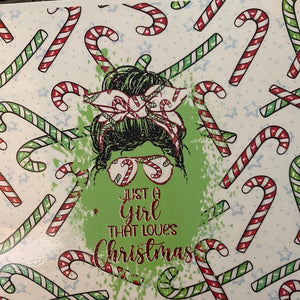 Just a Girl that loves Christmas with Candy Canes 20 oz skinny vinyl wrap
