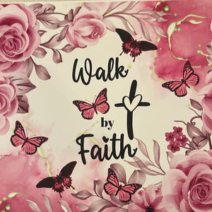 Walk by Faith with Pink Roses & Butterflies 20 oz Skinny Vinyl Wrap