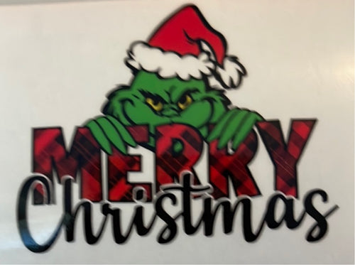 Merry Christmas w Grinch Clear Cast Sticker