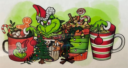 Grinch with Coffee Clear Cast Sticker