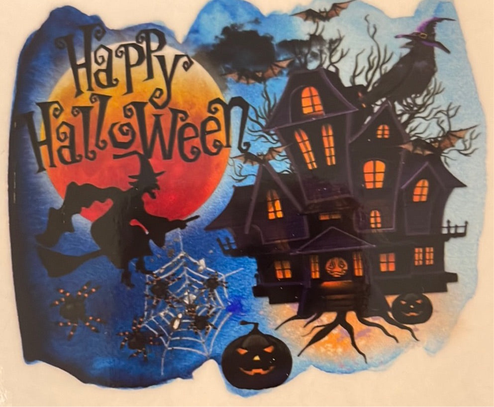 Happy Halloween with Haunted House Clear Cast Sticker