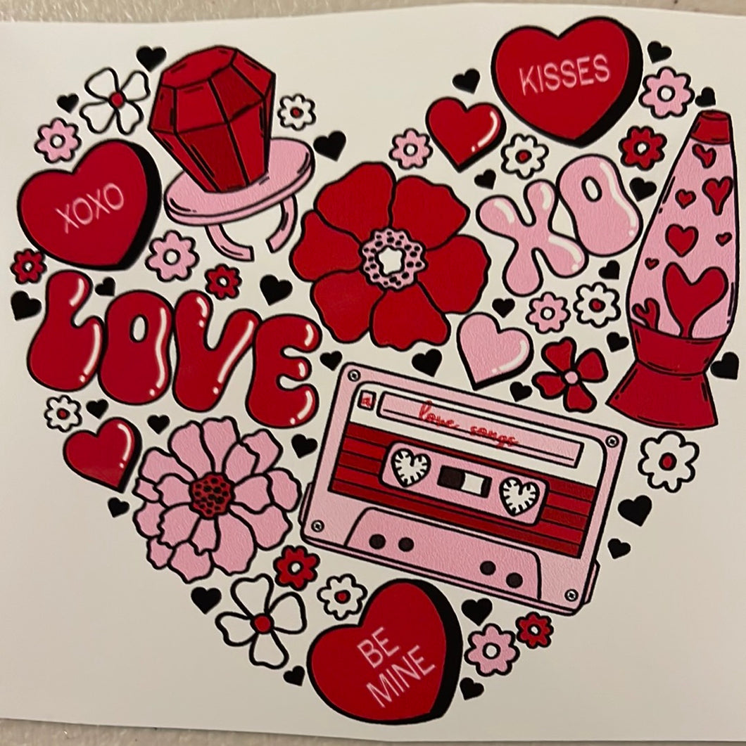 Valentines Heart with Things Clear Cast Sticker