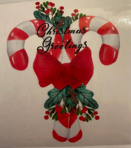 Candy Cane Christmas Greetings Clear Cast sticker