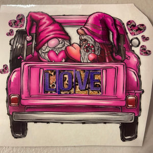 Love Truck with Gnomes Clear Cast Sticker