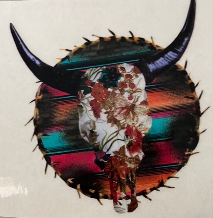 Bull Skull with Serape Clear Cast Sticker