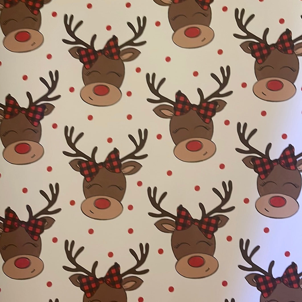 Reindeer with Red nose & Plaid Bow 12 x 12 Sheet of Vinyl
