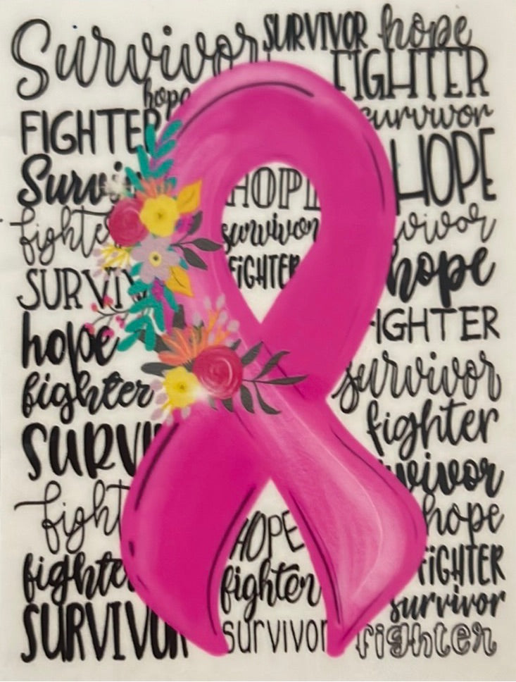 Pink Ribbon with Words Clear Cast Sticker
