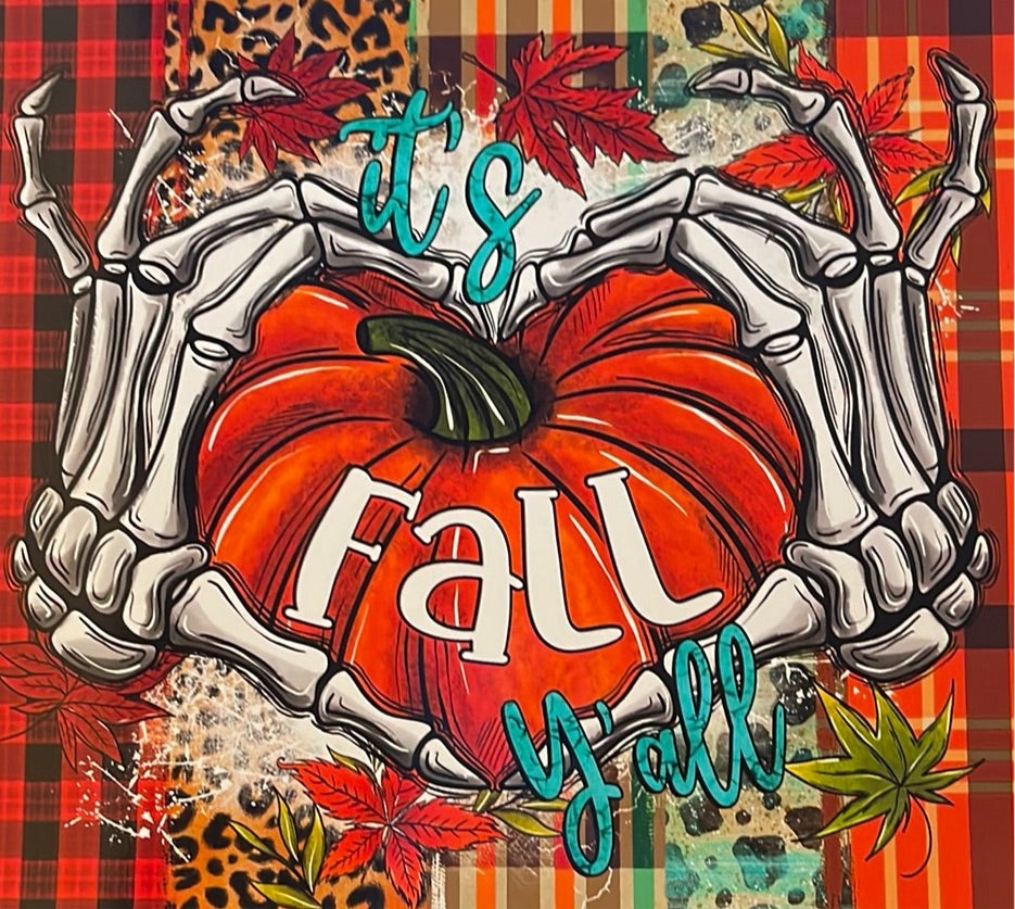 It’s Fall Y’all with Pumpkin & Skeleton Hands 20 oz Skinny Wrap