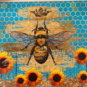 Sunflower, Bee & Blue Background 20 oz Skinny Vinyl Wrap