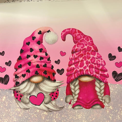 Valentines Gnomes with Pink & Black Hearts 20 oz Skinny Vinyl Wrap