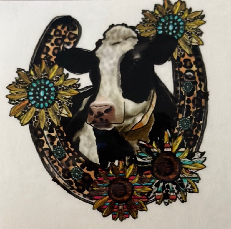 Cow in Horseshoe Clear Cast Sticker